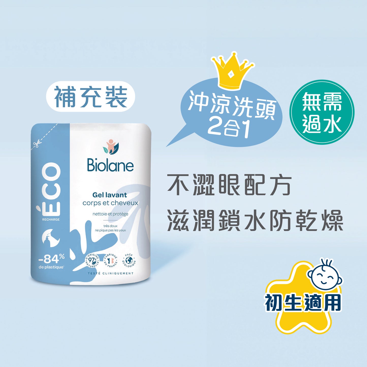 Biolane 2合1沐浴/洗髮啫喱 環保補充裝 (500ml)