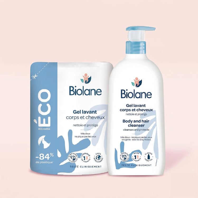 (Best by 01/2027) Biolane 2 in 1 Body and Hair Cleanser 1+1 Eco Set